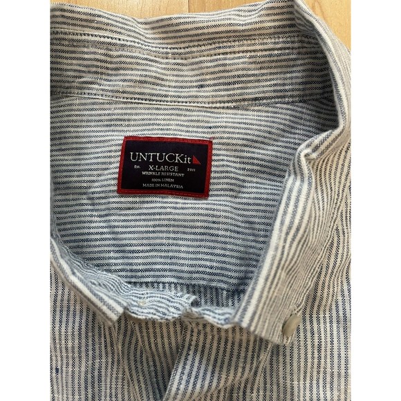 Untuckit Men’s XL Blue Striped 100% Linen‎ Shirt Button Down L/S Tercos WR - Picture 5 of 6